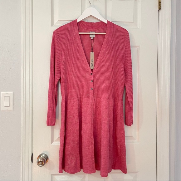 NIC + ZOE  linen blend long Cardigan in a twirl Raspberry Pink Button ribbed XL - Picture 2 of 14